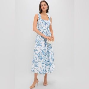 Hyacinth House Dusty Blue Floral Maizie Maxi Open Back Dress White